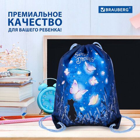 Мешок для обуви BRAUBERG PREMIUM, карман, подкладка, светоотражающие элементы, 43х33 см, &quot;Sweet dreams&quot;, 270744
