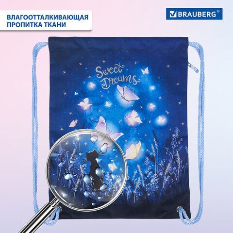 Мешок для обуви BRAUBERG PREMIUM, карман, подкладка, светоотражающие элементы, 43х33 см, &quot;Sweet dreams&quot;, 270744