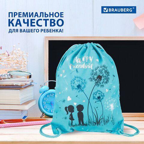 Мешок для обуви BRAUBERG PREMIUM, карман, подкладка, светоотражающие элементы, 43х33 см, &quot;Happy friendship&quot;, 270745