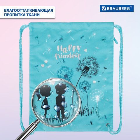 Мешок для обуви BRAUBERG PREMIUM, карман, подкладка, светоотражающие элементы, 43х33 см, &quot;Happy friendship&quot;, 270745