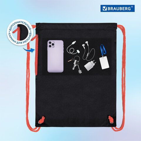 Мешок для обуви BRAUBERG PREMIUM, карман, подкладка, светоотражающие элементы, 43х33 см, &quot;Next level&quot;, 270748