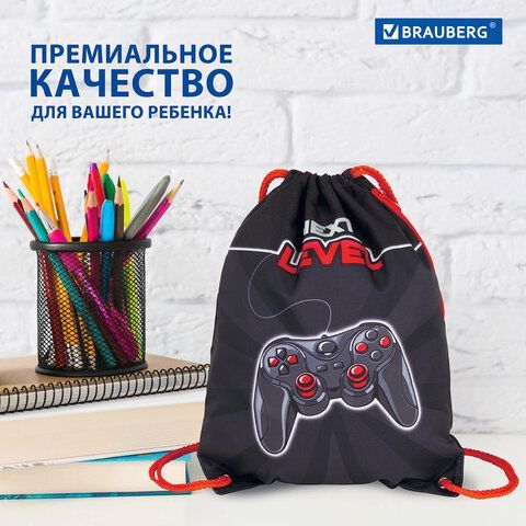 Мешок для обуви BRAUBERG PREMIUM, карман, подкладка, светоотражающие элементы, 43х33 см, &quot;Next level&quot;, 270748