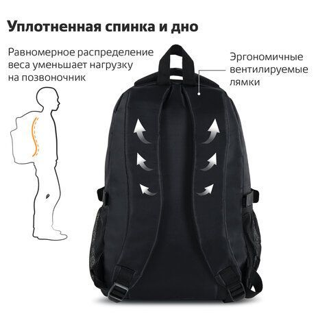 Рюкзак BRAUBERG HIGH SCHOOL универсальный, 3 отделения, &quot;Карбон&quot;, черный, 46х31х18 см, 270758
