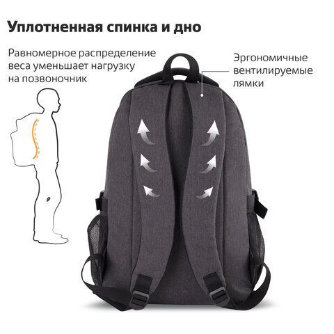 Рюкзак BRAUBERG HIGH SCHOOL универсальный, 3 отделения, &quot;Осень 2&quot;, темно-серый, 46х31х18 см, 270759