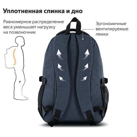 Рюкзак BRAUBERG HIGH SCHOOL универсальный, 3 отделения, &quot;Сапфир&quot;, синий, 46х31х18 см, 270760