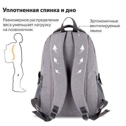 Рюкзак BRAUBERG HIGH SCHOOL универсальный, 3 отделения, &quot;Туман&quot;, светло-серый, 46х31х18 см, 270762