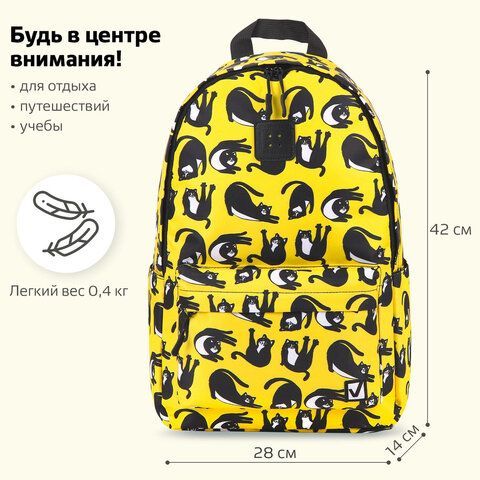 Рюкзак BRAUBERG POSITIVE универсальный, карман-анивор, потайной карман, &quot;Lazy cats&quot;, 42х28х14 см, 270778