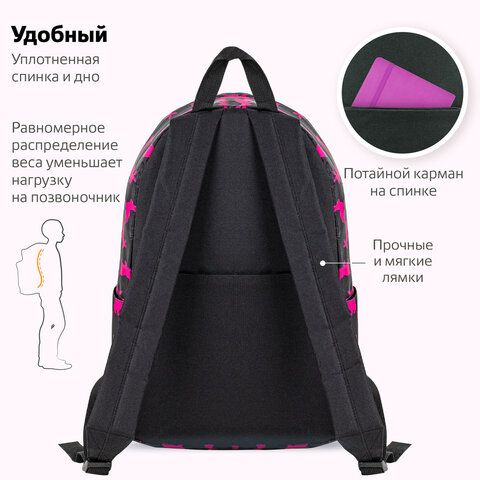 Рюкзак BRAUBERG POSITIVE универсальный, карман-антивор, &quot;Pink Rabbits&quot;, 42х28х14 см, 270780