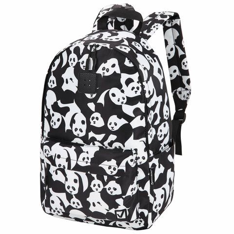 Рюкзак BRAUBERG POSITIVE универсальный, карман-антивор, &quot;Pandas&quot;, 42х28х14 см, 270781