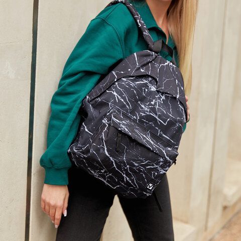 Рюкзак BRAUBERG СИТИ-ФОРМАТ универсальный, &quot;Black marble&quot;, черный, 41х32х14 см, 270790