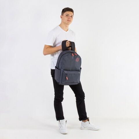 Рюкзак BRAUBERG ENERGETIC универсальный, эргономичный, &quot;Recycle&quot;, черный\серый, 43х30х16 см, 270796