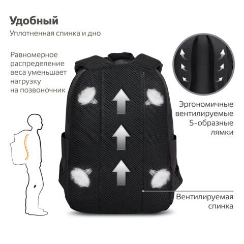 Рюкзак BRAUBERG ENERGETIC универсальный, эргономичный, &quot;Mask&quot;, черный, 43х30х16 см, 270797