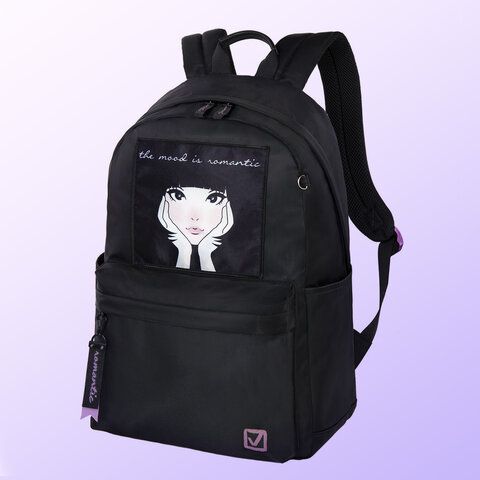 Рюкзак BRAUBERG FASHION CITY универсальный, карман-антивор, &quot;Romantic Anime&quot;, черный, 44х31х16 см, 270808
