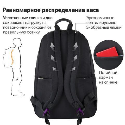 Рюкзак BRAUBERG FASHION CITY универсальный, карман-антивор, &quot;Romantic Anime&quot;, черный, 44х31х16 см, 270808