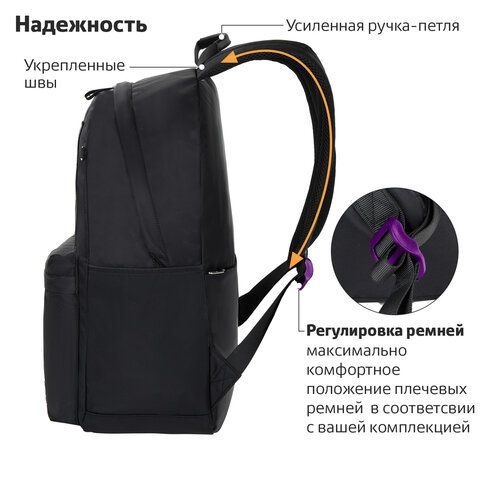 Рюкзак BRAUBERG FASHION CITY универсальный, карман-антивор, &quot;Romantic Anime&quot;, черный, 44х31х16 см, 270808