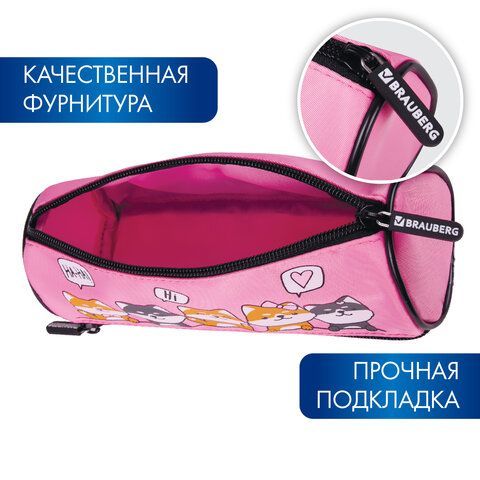 Пенал BRAUBERG, 3 отделения, нейлон, 21х7х7 см, &quot;Puppies&quot;, 270839