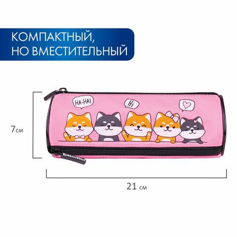 Пенал BRAUBERG, 3 отделения, нейлон, 21х7х7 см, &quot;Puppies&quot;, 270839
