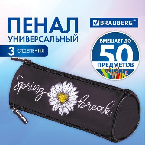 Пенал BRAUBERG, 3 отделения, нейлон, 21х7х7 см, &quot;Spring&quot;, 270840