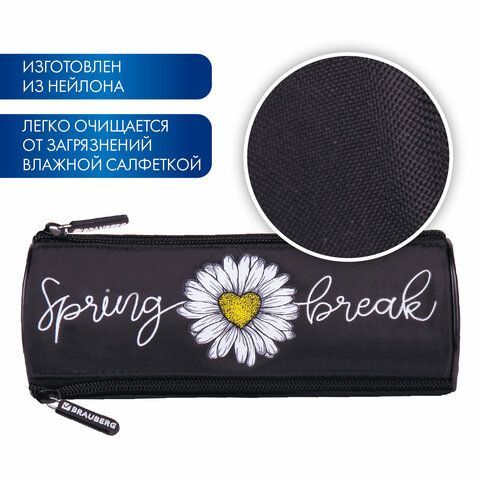 Пенал BRAUBERG, 3 отделения, нейлон, 21х7х7 см, &quot;Spring&quot;, 270840