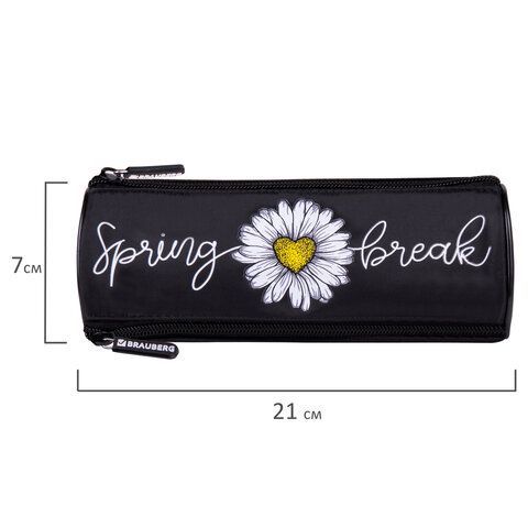 Пенал BRAUBERG, 3 отделения, нейлон, 21х7х7 см, &quot;Spring&quot;, 270840