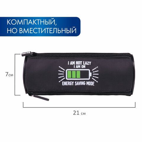 Пенал BRAUBERG, 3 отделения, нейлон, 21х7х7 см, &quot;Battery&quot;, 270843
