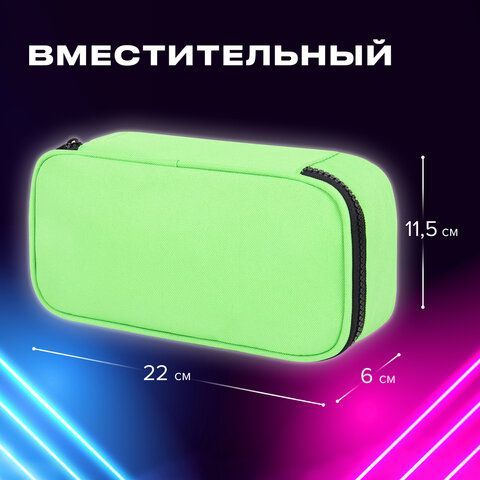Пенал-косметичка BRAUBERG, 1 отделение, органайзер, полиэстер, 22x11,5x6 см, зеленый, 270844