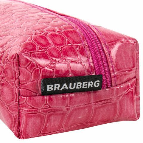 Пенал-косметичка BRAUBERG, &quot;крокодиловая кожа&quot;, 20х6х4 см, &quot;Ultra pink&quot;, 270850