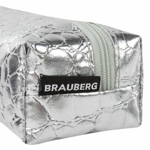 Пенал-косметичка BRAUBERG, &quot;крокодиловая кожа&quot;, 20х6х4 см, &quot;Ultra silver&quot;, 270851
