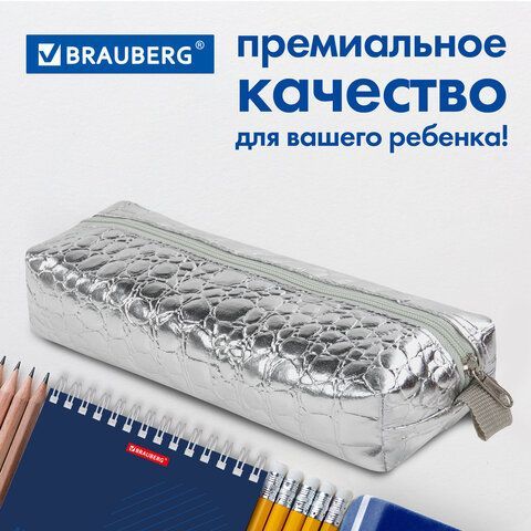 Пенал-косметичка BRAUBERG, &quot;крокодиловая кожа&quot;, 20х6х4 см, &quot;Ultra silver&quot;, 270851