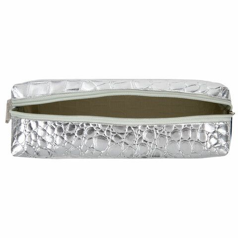 Пенал-косметичка BRAUBERG, &quot;крокодиловая кожа&quot;, 20х6х4 см, &quot;Ultra silver&quot;, 270851