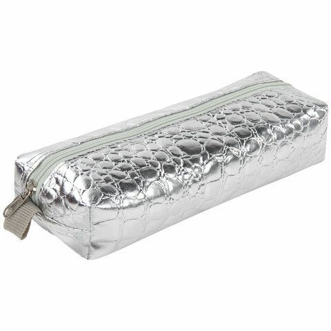 Пенал-косметичка BRAUBERG, &quot;крокодиловая кожа&quot;, 20х6х4 см, &quot;Ultra silver&quot;, 270851