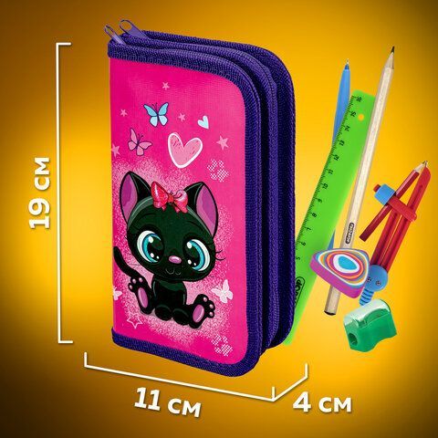 Пенал ПИФАГОР, 2 отделения, ламинированный картон, 19х11 см, &quot;Black kitten&quot;, 270881