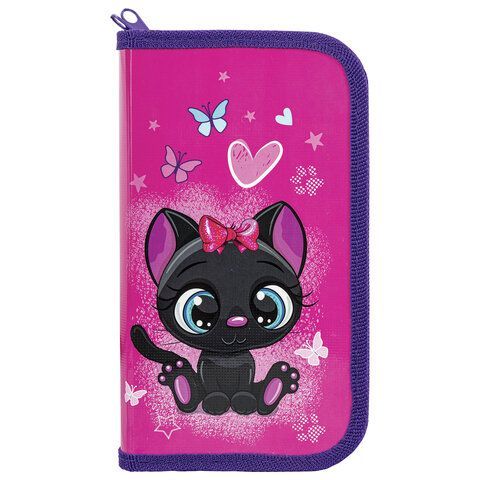 Пенал ПИФАГОР, 2 отделения, ламинированный картон, 19х11 см, &quot;Black kitten&quot;, 270881