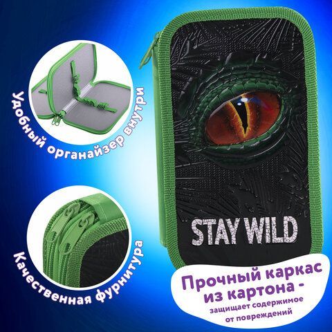 Пенал ЮНЛАНДИЯ, 2 отделение, ламинированный картон, 19х11 см, &quot;Stay wild&quot;, 270889