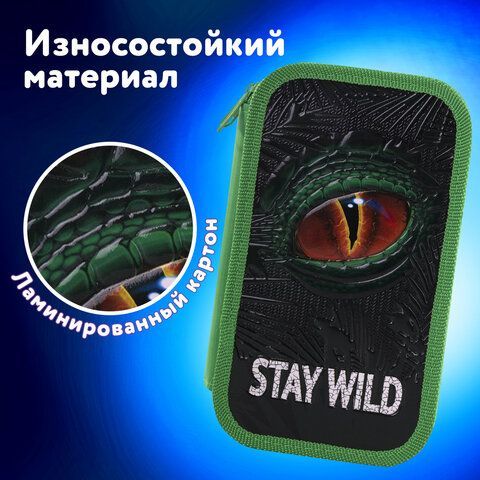 Пенал ЮНЛАНДИЯ, 2 отделение, ламинированный картон, 19х11 см, &quot;Stay wild&quot;, 270889