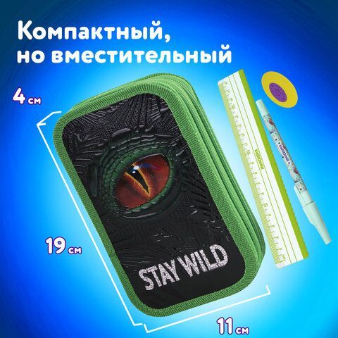 Пенал ЮНЛАНДИЯ, 2 отделение, ламинированный картон, 19х11 см, &quot;Stay wild&quot;, 270889