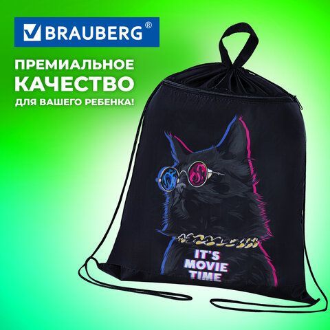 Мешок для обуви BRAUBERG, с петлёй, карман на молнии, 47х37 см, &quot;Movie time&quot;, 270910