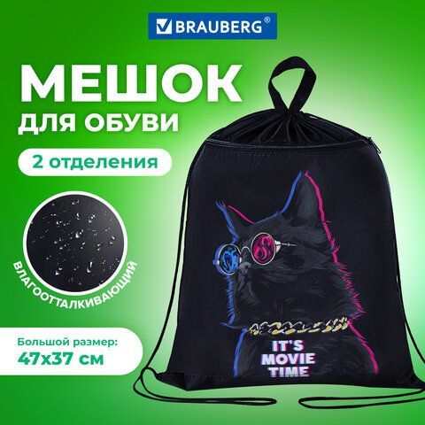 Мешок для обуви BRAUBERG, с петлёй, карман на молнии, 47х37 см, &quot;Movie time&quot;, 270910