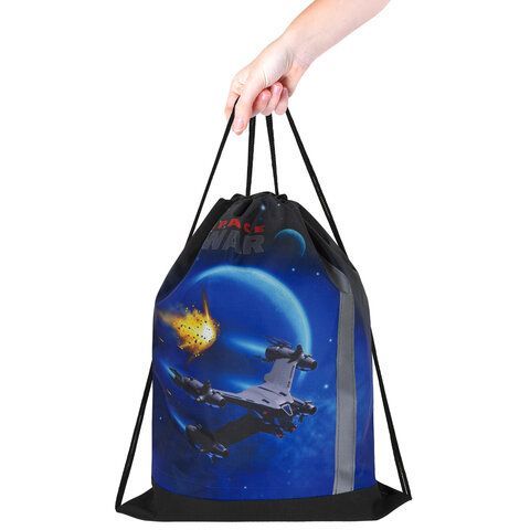 Мешок для обуви ЮНЛАНДИЯ, плотный, светоотражающая полоса, 46х36 см, &quot;Space war&quot;, 270916