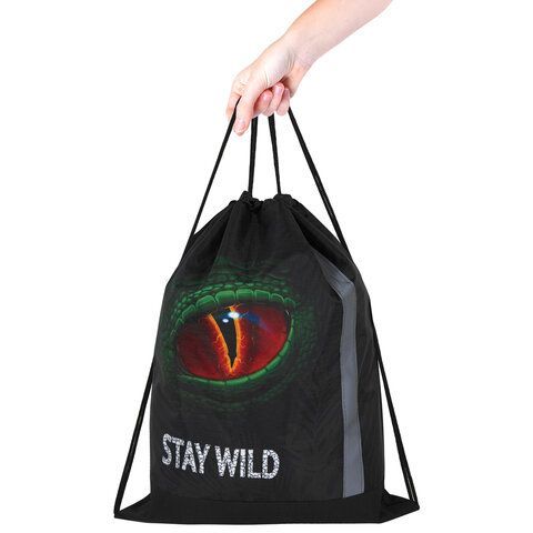 Мешок для обуви ЮНЛАНДИЯ, плотный, светоотражающая полоса, 46х36 см, &quot;Stay wild&quot;, 270917