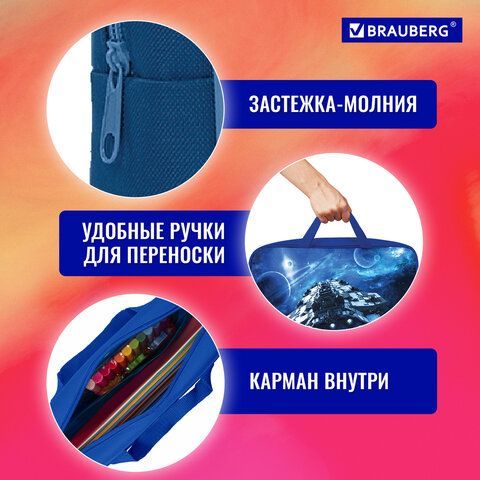 Папка на молнии с ручками BRAUBERG А4, 1 отделение, полиэстер, 80 мм, &quot;Spaceship&quot;, 270963