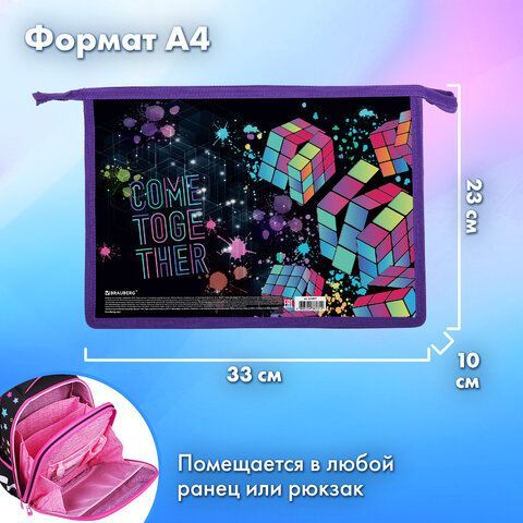 Папка для труда на молнии BRAUBERG А4, 2 отделения, органайзер, &quot;Come together&quot;, 270977