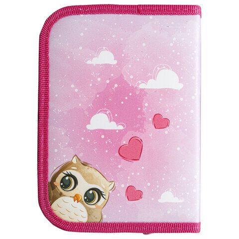 Пенал ПИФАГОР, 1 отделение, полиэстер, 19х13 см, &quot;Cute owls&quot;, 271011
