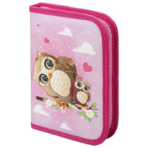 Пенал ПИФАГОР, 1 отделение, полиэстер, 19х13 см, &quot;Cute owls&quot;, 271011