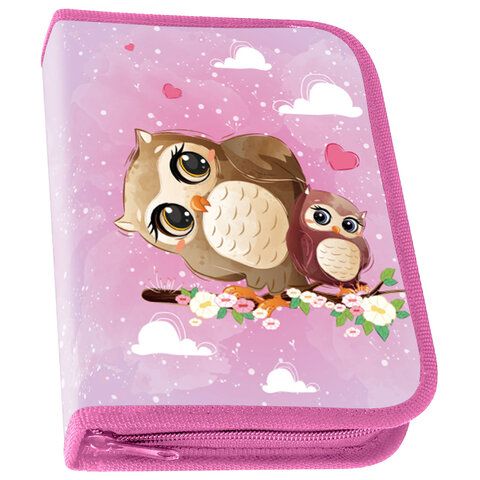 Пенал ПИФАГОР, 1 отделение, полиэстер, 19х13 см, &quot;Cute owls&quot;, 271011