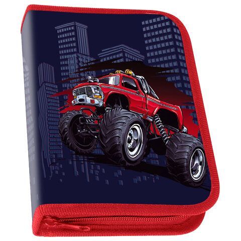 Пенал ПИФАГОР 3 шт., 1 отделение, полиэстер, 19х13 см, &quot;Monster car&quot;, 271013