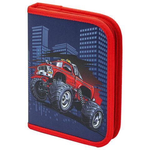 Пенал ПИФАГОР 3 шт., 1 отделение, полиэстер, 19х13 см, &quot;Monster car&quot;, 271013