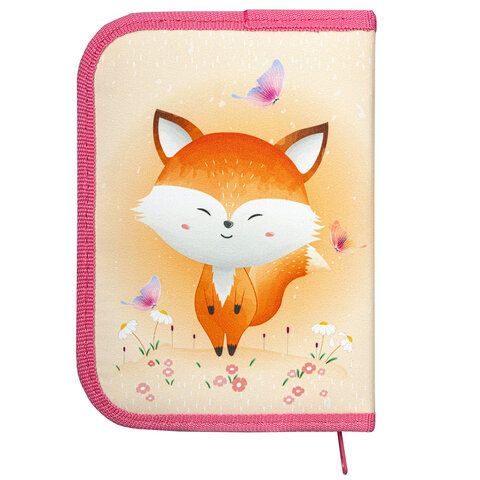Пенал ПИФАГОР, 1 отделение, 1 откидная планка, полиэстер, 19х13 см, &quot;Smiling fox&quot;, 271014