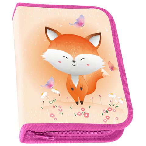Пенал ПИФАГОР, 1 отделение, 1 откидная планка, полиэстер, 19х13 см, &quot;Smiling fox&quot;, 271014
