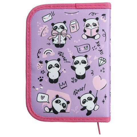 Пенал ПИФАГОР, 1 отделение, 1 откидная планка, полиэстер, 19х13 см, &quot;Panda bears&quot;, 271015